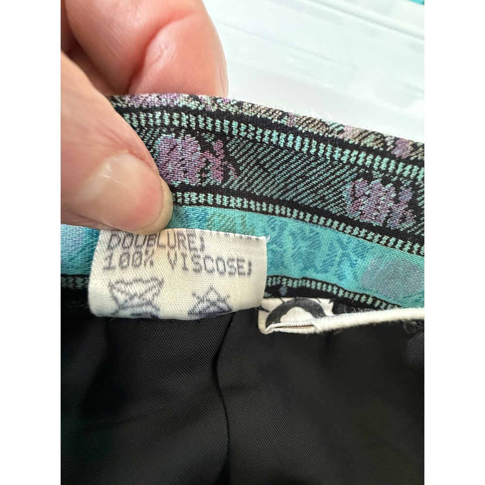 VTG‎ Geiger Teal Black Floral Striped Pleated Cotton Dirndl Skirt Size 40 - Picture 9 of 9
